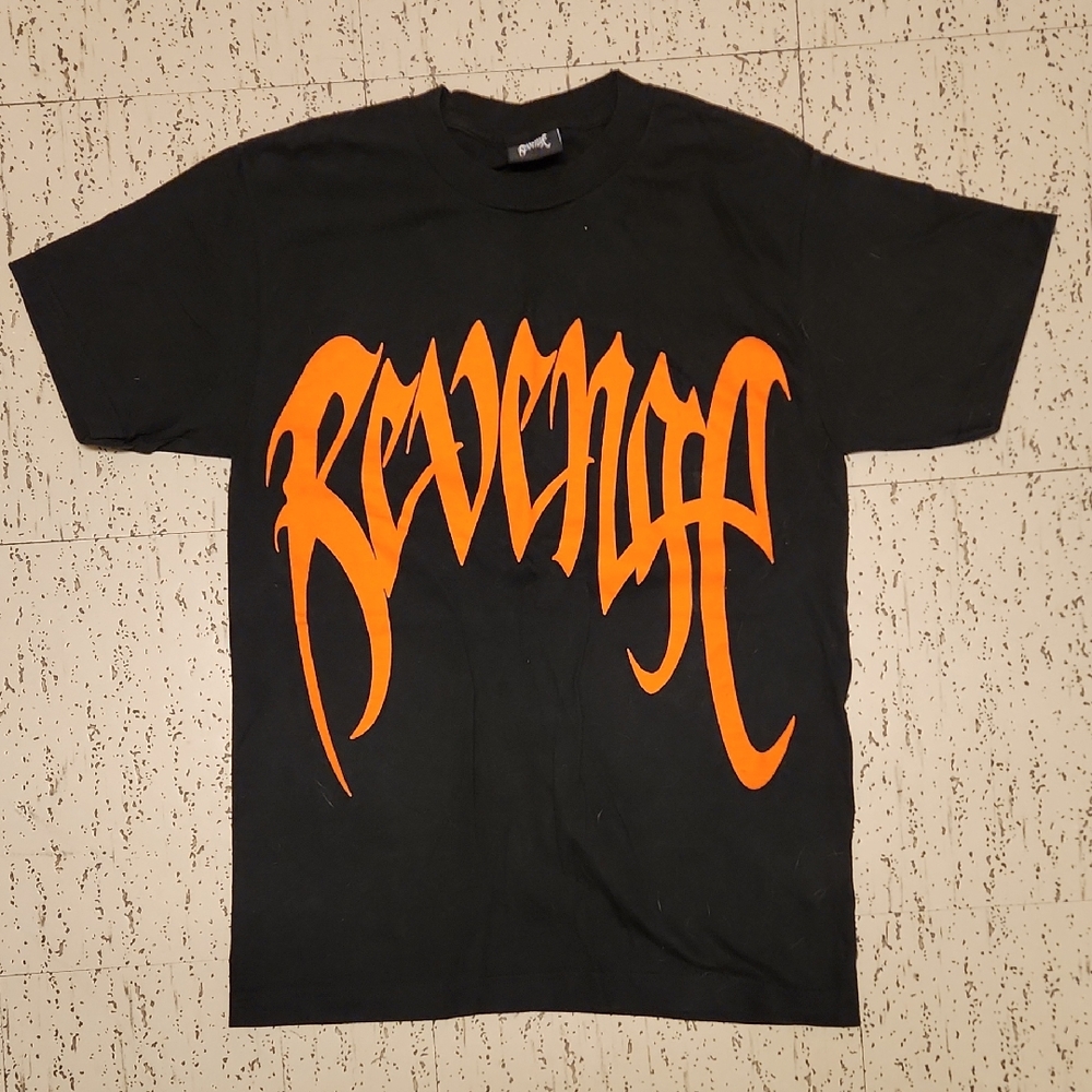Revenge Juice Wrld Black Spellout Crewneck T-Shirt With Orange Logo